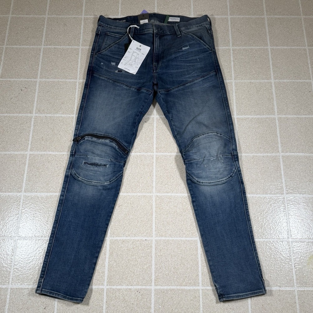 NWT G-Star Raw 5620 3D Zip Knee Skinny Jeans Faded Cascade Restored W35 L34